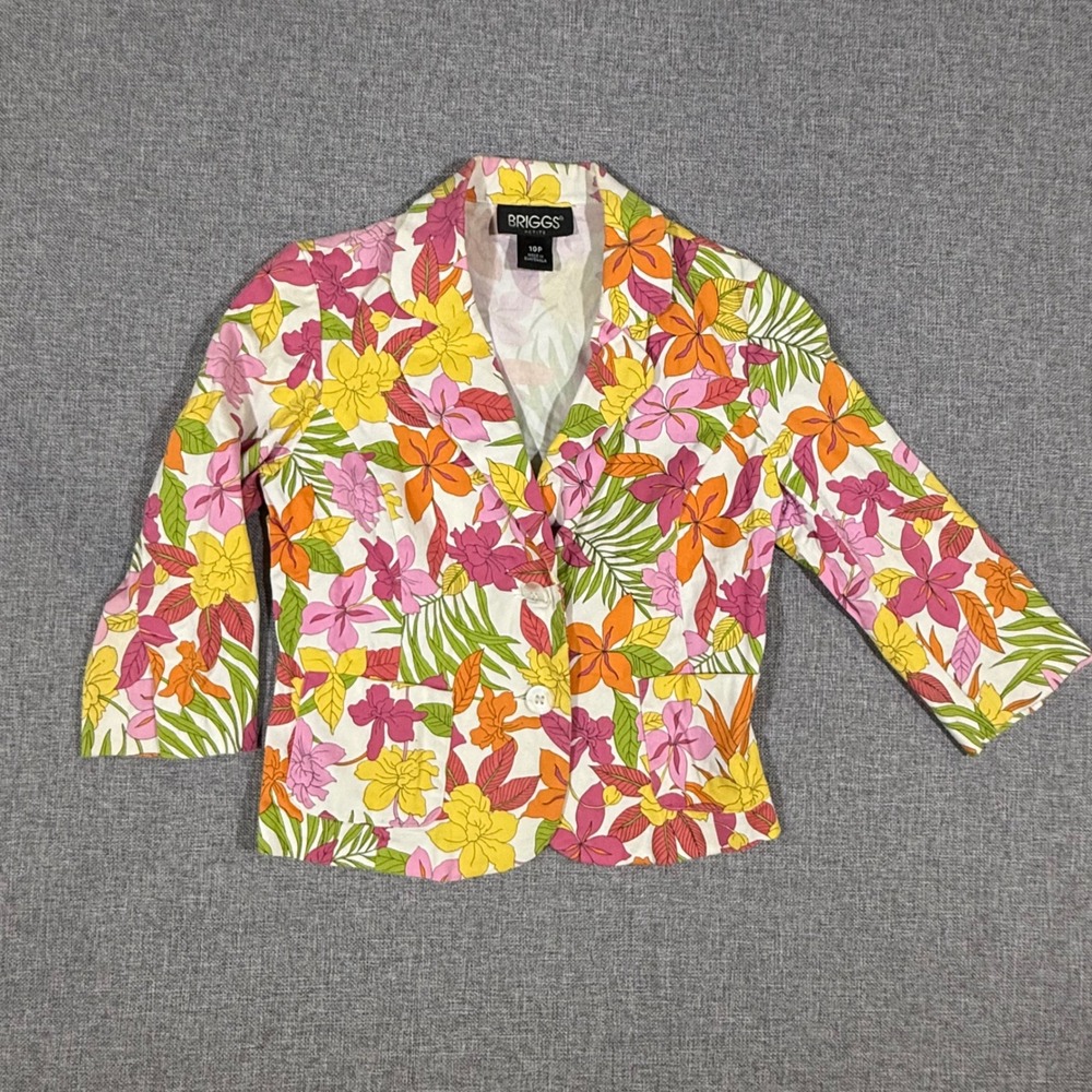 VTG Briggs Floral Blazer Women 10P Multi Color Tropical Jacket Resort Preppy